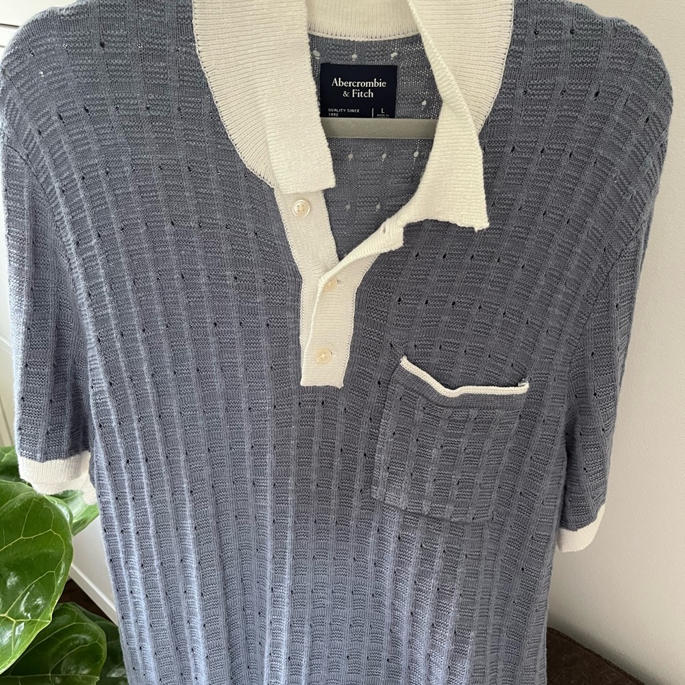 Abercrombie & Fitch Men's Light Blue Knit Sweater Polo